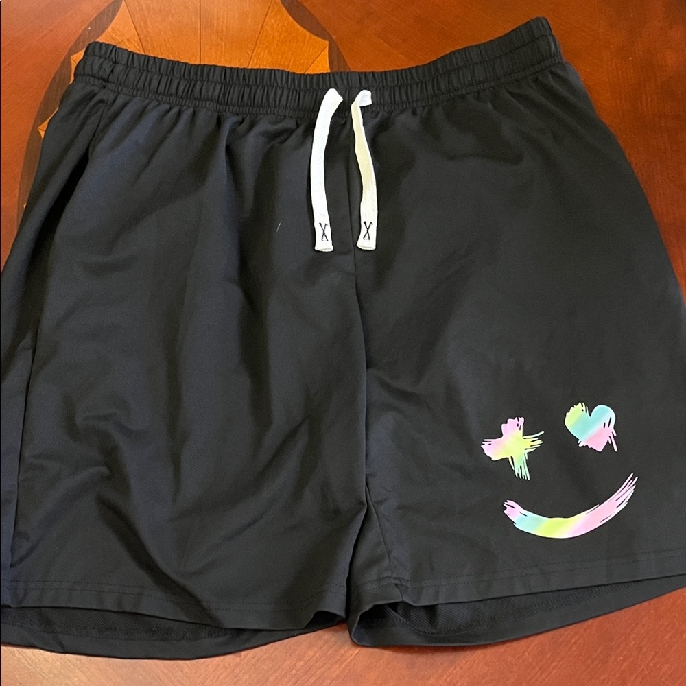 SHEIN Black Swim Shorts with White Drawstring